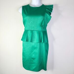Samuel Dong Dress Women XL Green Peplum Ruffle Asymmetric Cocktail Elegant NWOT